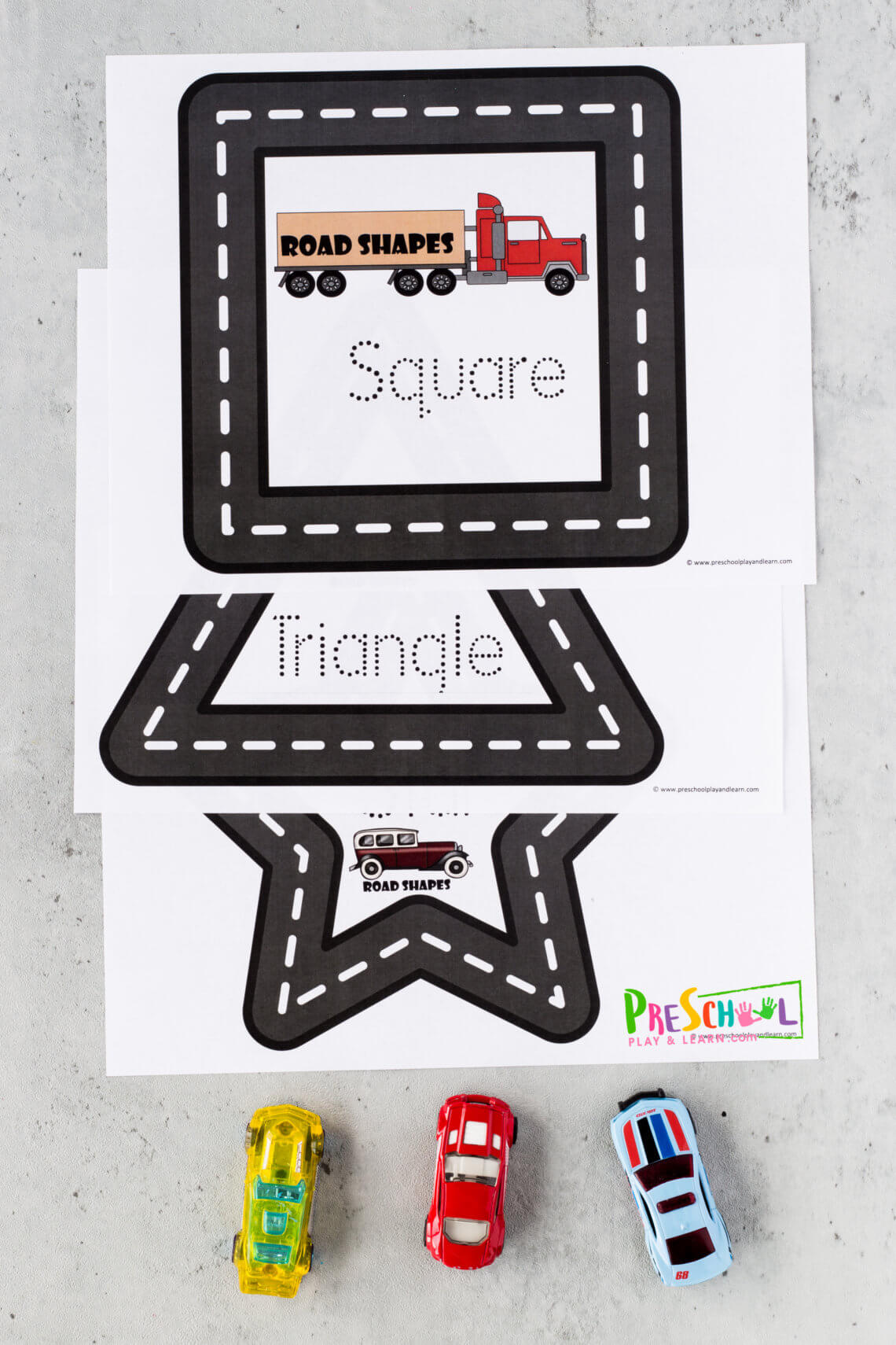 🚗 FREE Printable Road Shape Mats Shapes Activity for Preschoolers