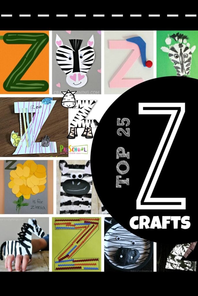 TOP 25 Letter Z Crafts - lots of fun, clever crafts for kids to go along with any letter of the week unit including zebra, zoo, zig zag, zinnia, and more! #alphabet #craftsforkids #preschool