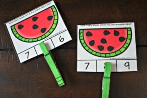 This preschool counting activity uses summer favorite, watermelon theme.