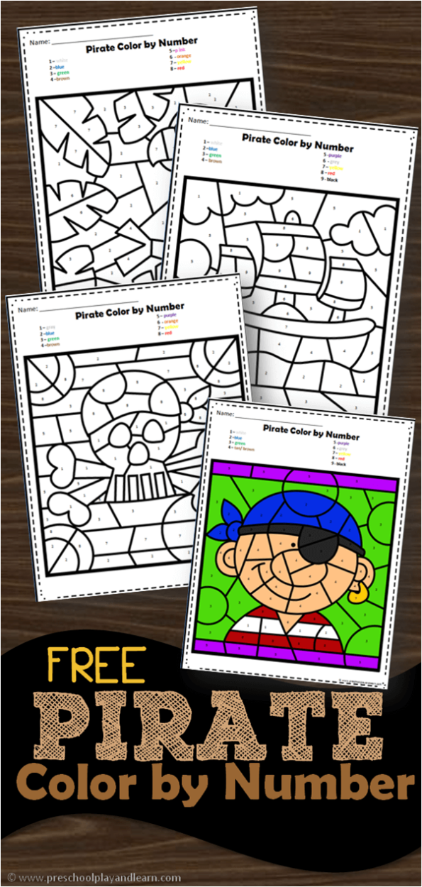 FREE Pirate Color by Number Printable Worksheets for Kids