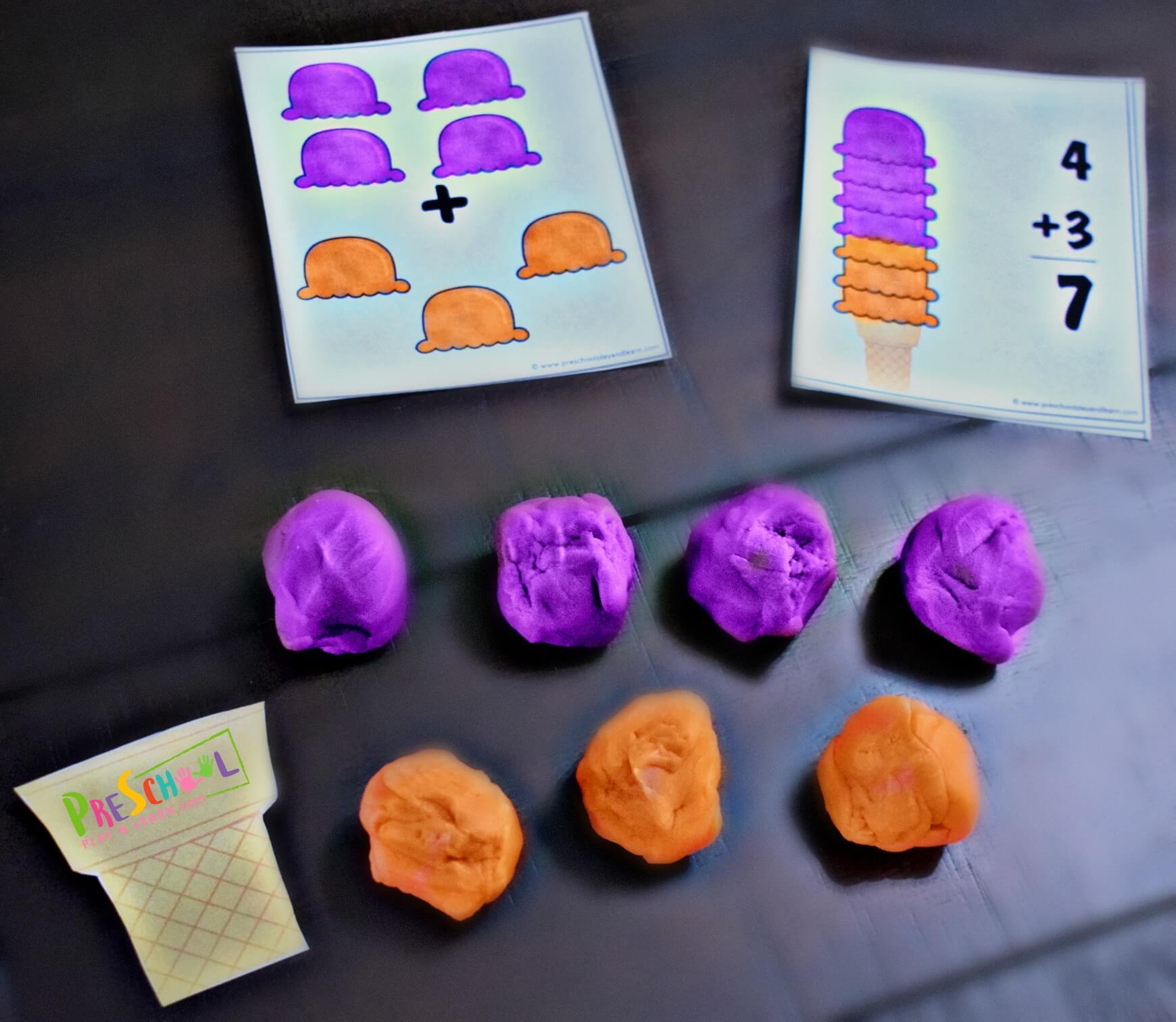 free printable summer ice cream math activity with playdough