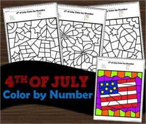 4th of July color by number worksheets for preschool and kindergarten