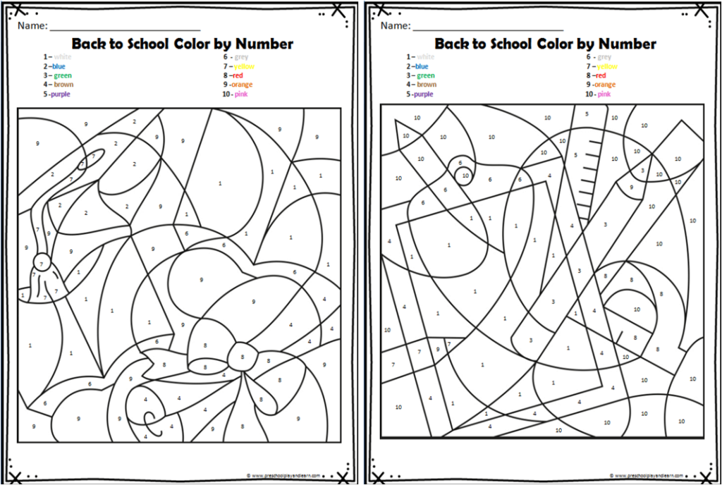 free back to school color by number