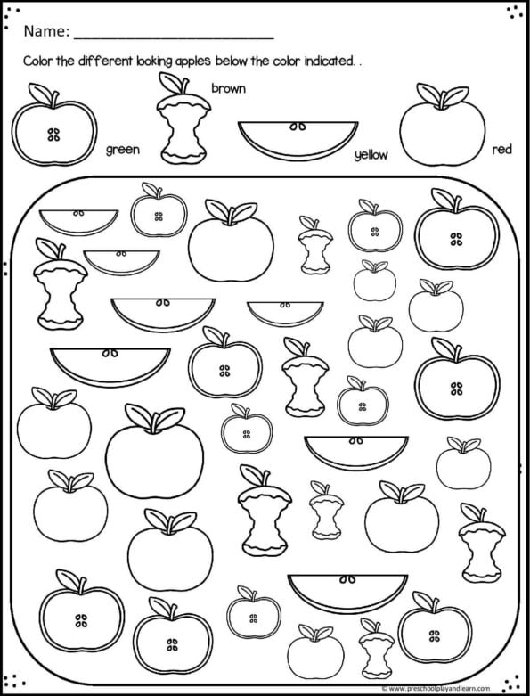 Apple Worksheet Preschool Pack