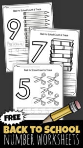 FREE Back to School Number Worksheets - kids will have fun counting and tracing numbers 1-10 with these preschool and kindergarten worksheets perfect for the first day of school #tracingnumbers #backtoschool