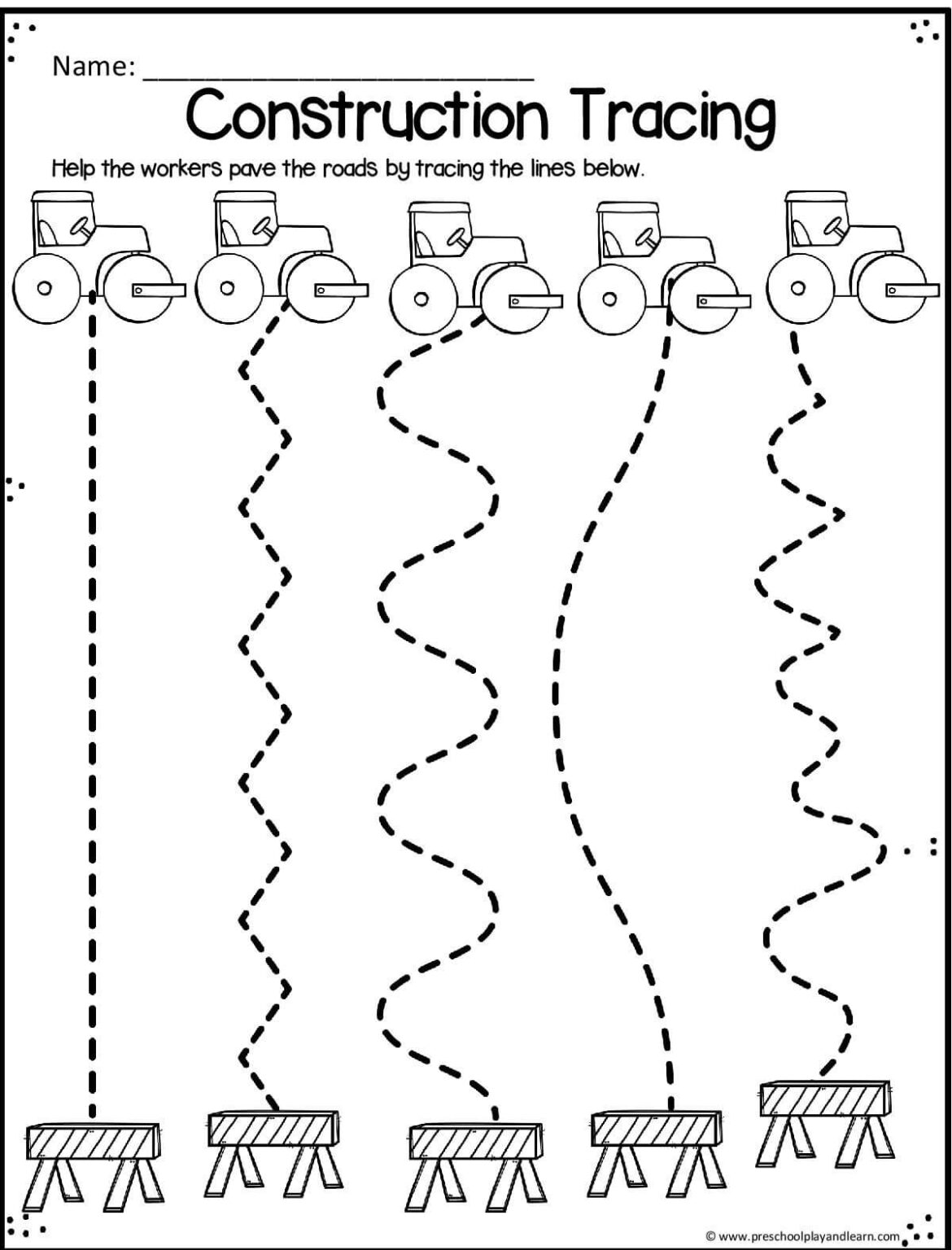 🚧 FREE Preschool Construction Theme Printable Worksheets