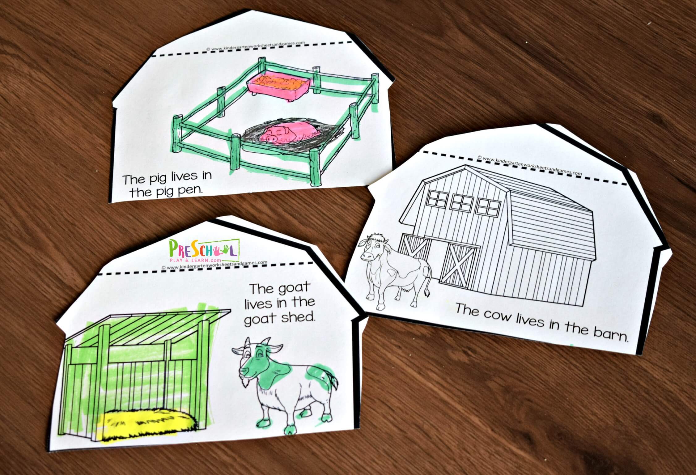 free printable farm animals and their homes minibook for kids