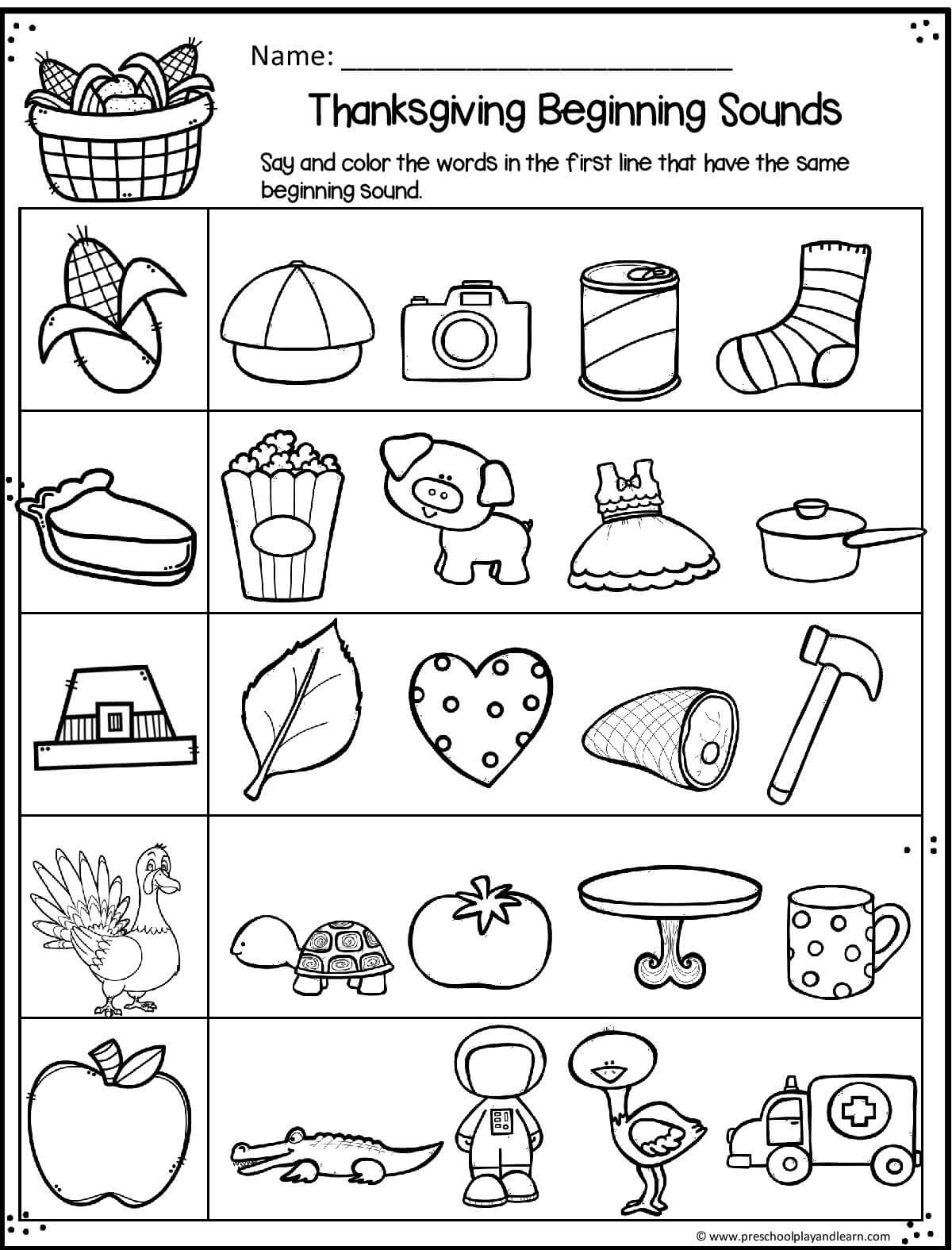 First Thanksgiving Worksheet Kindergarten