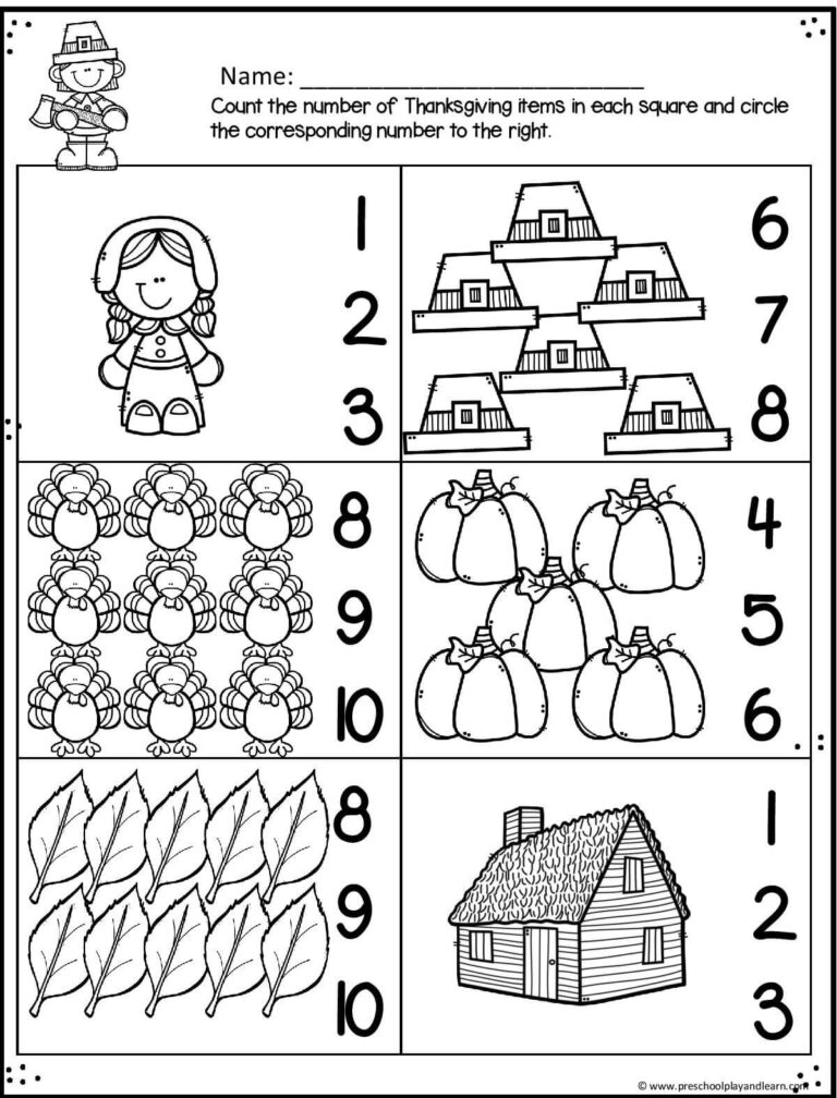 Preschool Thanksgiving Math Worksheets