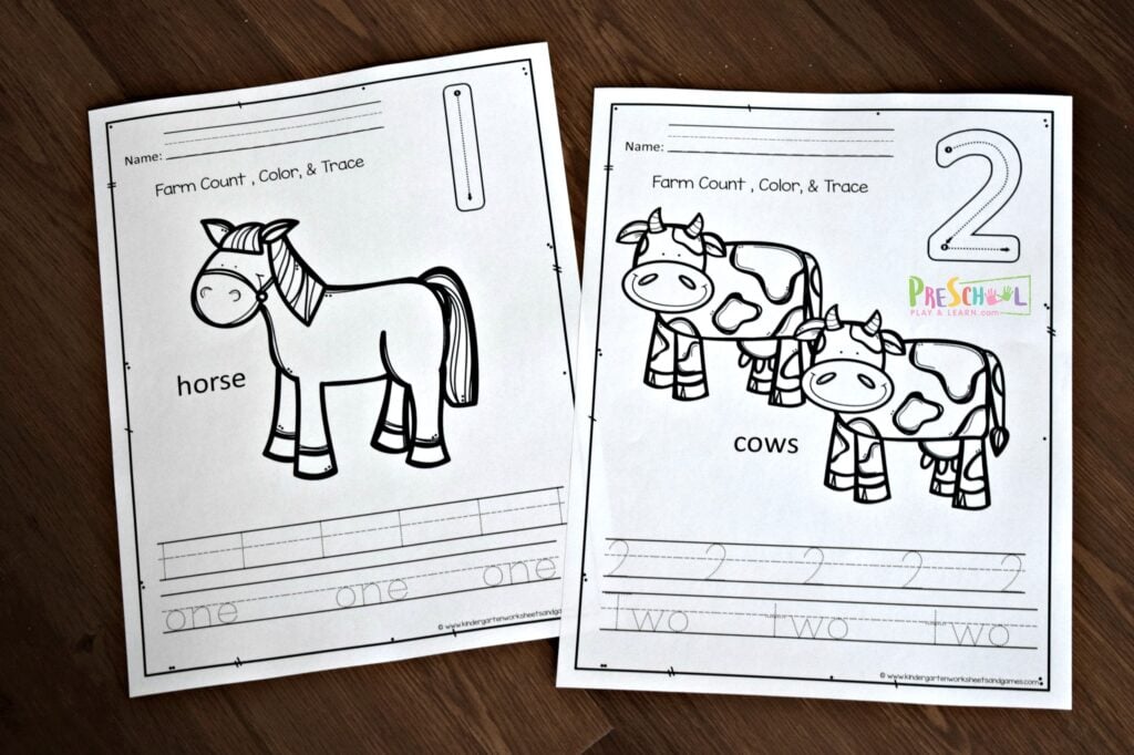 free counting farm animals worksheets for kids