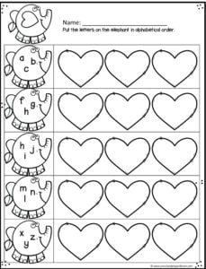 heart alphabetical order practice for preschoolers