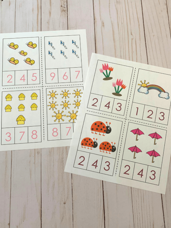 FREE Spring Preschool Counting Clip Cards