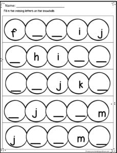 snowball worksheet to work on what letter is missing