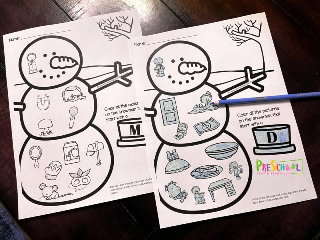 Snowman Beginning Sound Coloring Pages

Make listening for the sounds letters make fun with this simple, no -prep activity.