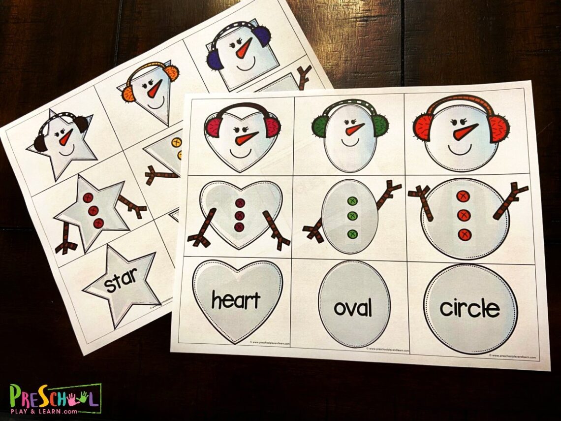 ⛄ FREE Snowman Shapes Puzzle Printable Math activity for Kids