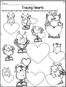 tracing hearts coloring pages