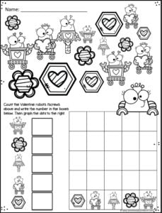 valentine's day math worksheets to practice counting and graphing