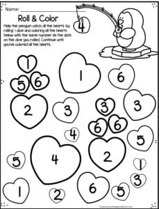 valentiens day number recognition sheets