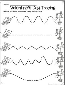 valentines day pre writing tracing pages