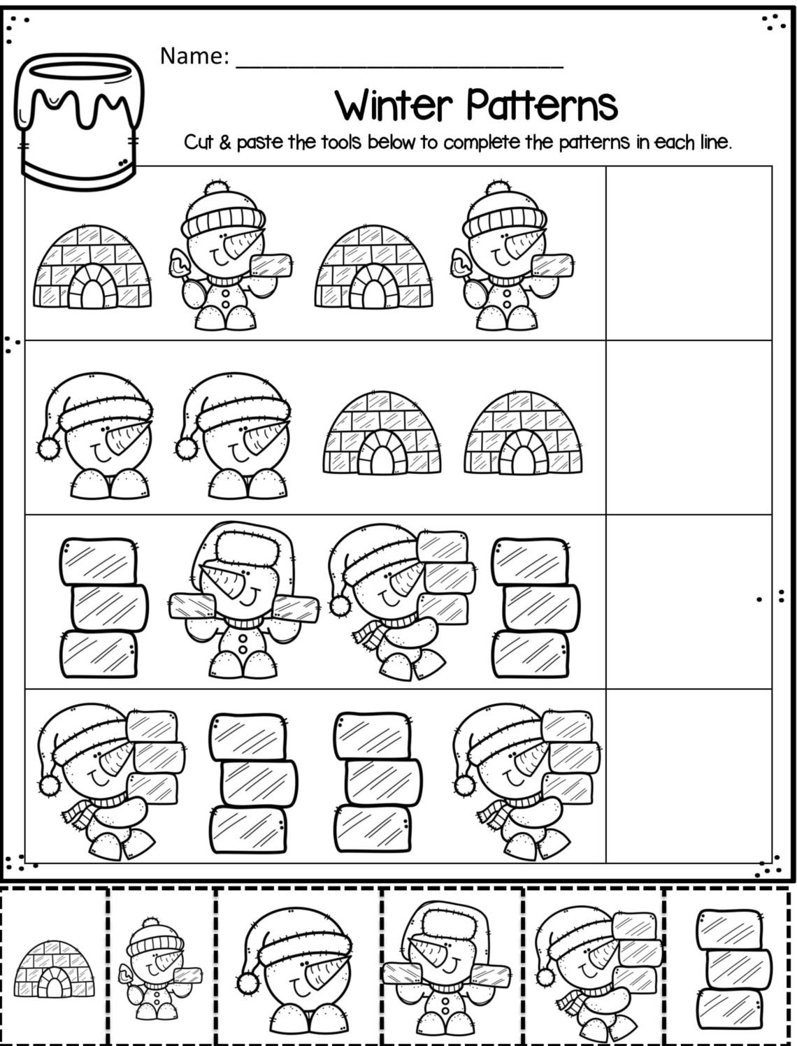 winter kindergarten printable worksheets