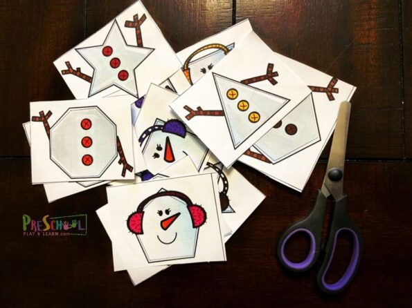 ⛄ FREE Snowman Shapes Puzzle Printable Math activity for Kids