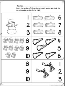 Cute winter themed counting worksheet; just circle the number you count