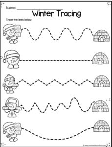 Toddlers and preschoolers who are prewriting will have fun working on cordination and hand muscles with these winter tracing pages