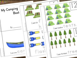 math activty for preschoolers couting while youa re camping from 1 canoe to 15 trees