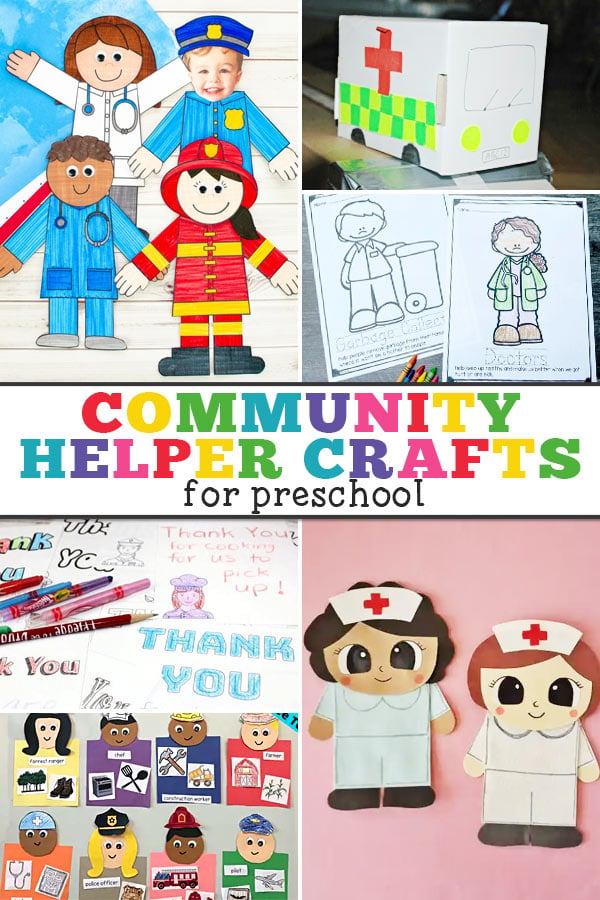 There are lots of fun and easy community helper art activities for preschoolers to add to your learning theme. Choose from fire fighter or hospital worker crafts, plus lots of great free printable community helper coloring pages too!