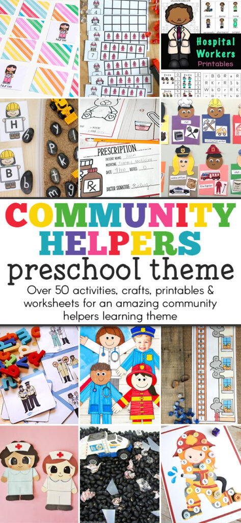 Learn all about nurses, firefighters, and construction workers with community helpers preschool theme with activities, printables, & crafts.