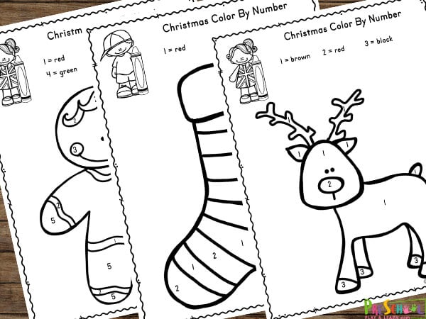 🎅 FREE Christmas Color By Number Printable Worksheets