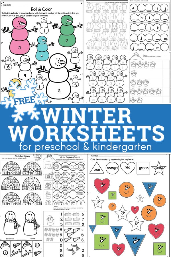 Kids will get excited to practice alphabet letters, numbers, beginning sounds, and more with these adorable, FREE printable Winter Worksheets for Preschoolers. This huge pack of winter worksheets preschool are the perfect snowman worksheets for December and January. Simply print free printable winter activities for preschoolers and you are ready to play and learn with these winter worksheets for kindergarten!