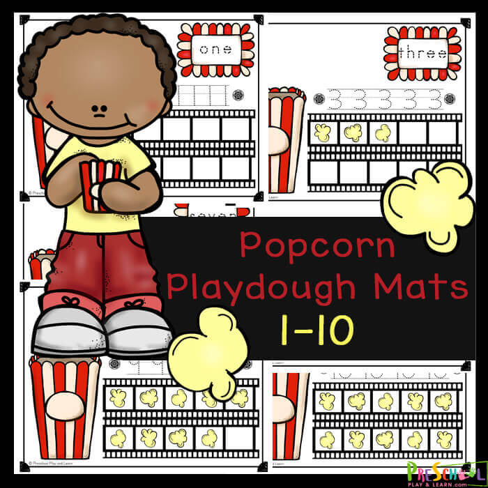 FREE Printable Popcorn Counting Playdough Mats