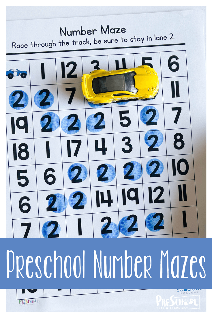 Number Mazes Activity for Preschoolers
