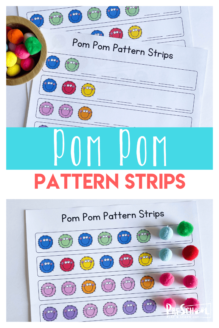 FREE Printable Pom Pom Pattern Strips Activity For Preschoolers