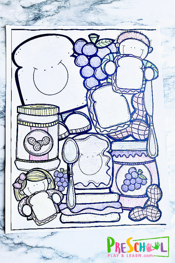 FREE Printable Peanut Butter and Jelly Day Coloring Pages