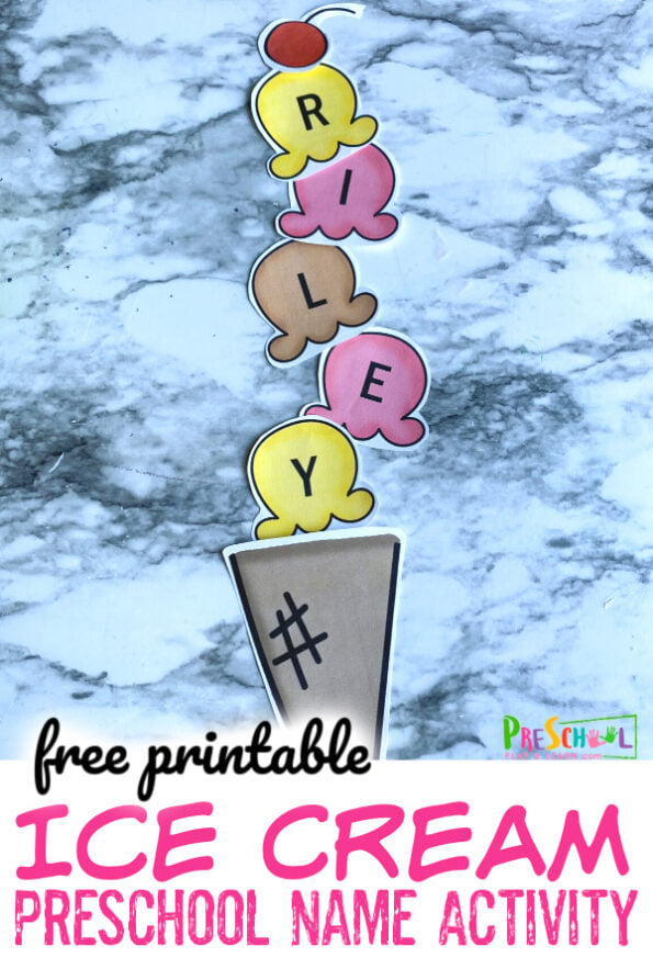 🍦 FREE Printable Ice Cream Preschool Name Activity for Summer