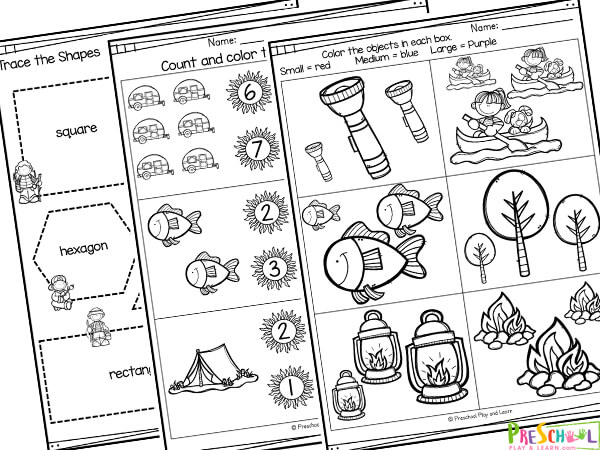FREE Camping Math Worksheets For Preschoolers