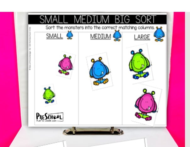 Sorting by size: big & Small activity worksheet 
