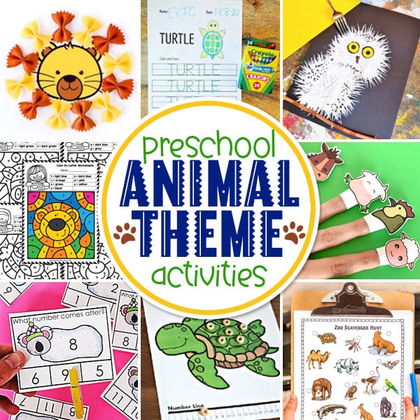 Lots of fun Preschool Animal Theme ideas including crafts, activities for preschoolers, and FREE educational printables too!  