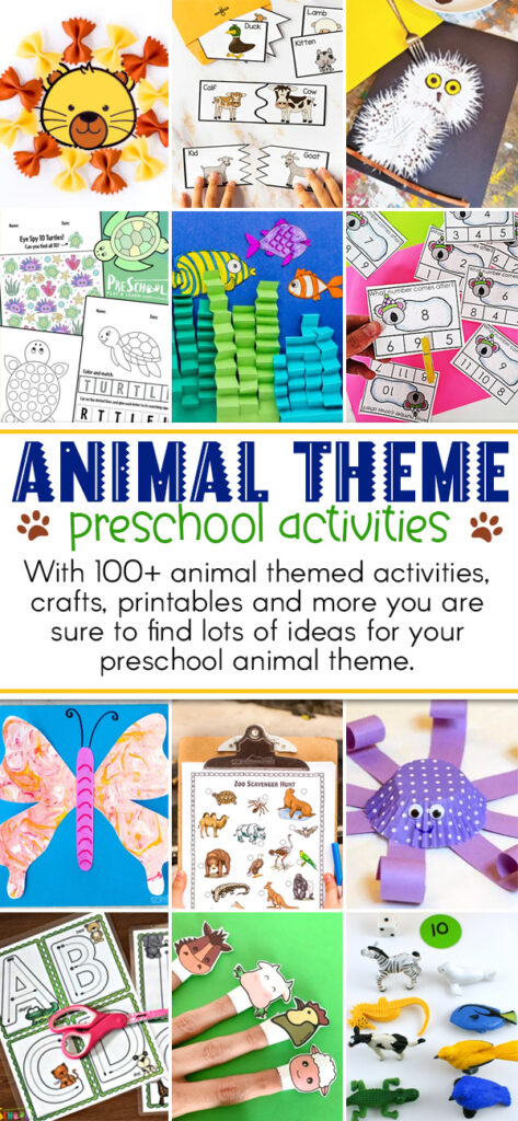 Lots of fun Preschool Animal Theme ideas including crafts, activities for preschoolers, and FREE educational printables too!  