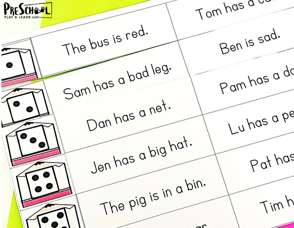 FREE Printable CVC Sentence Reading Roll And Read Mats