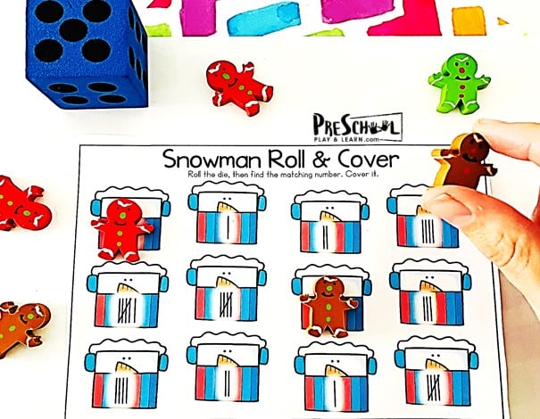 ⛄ FREE Printable Snowman Math Roll & Cover Winter Counting Game
