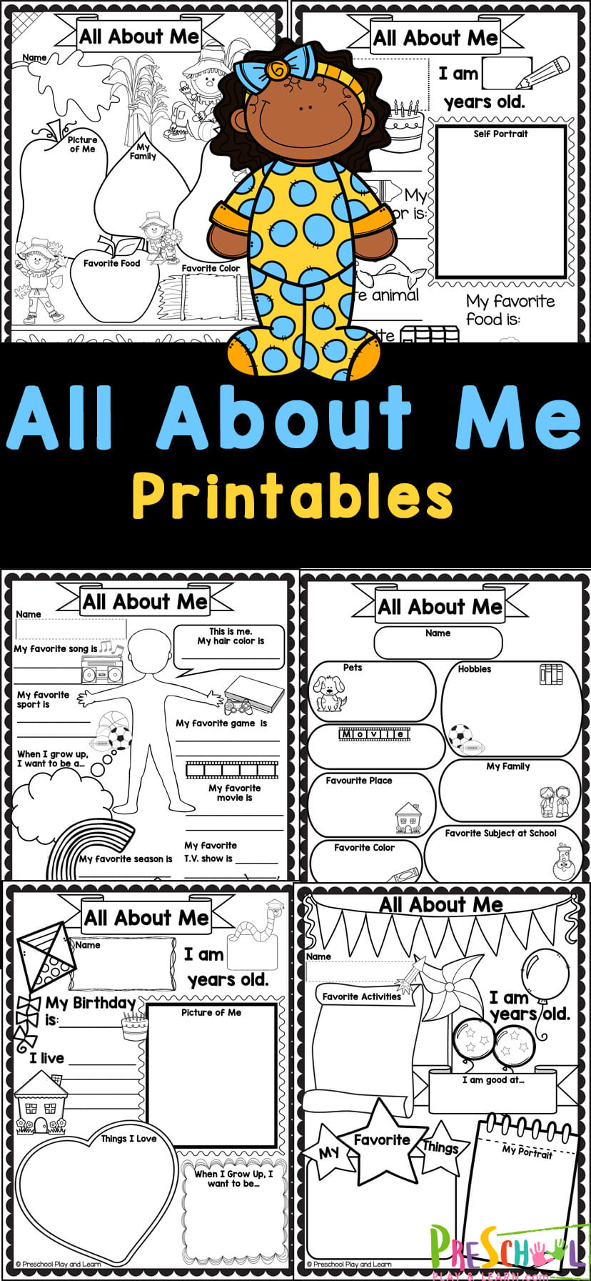 FREE All About Me Preschool Printable Worksheets