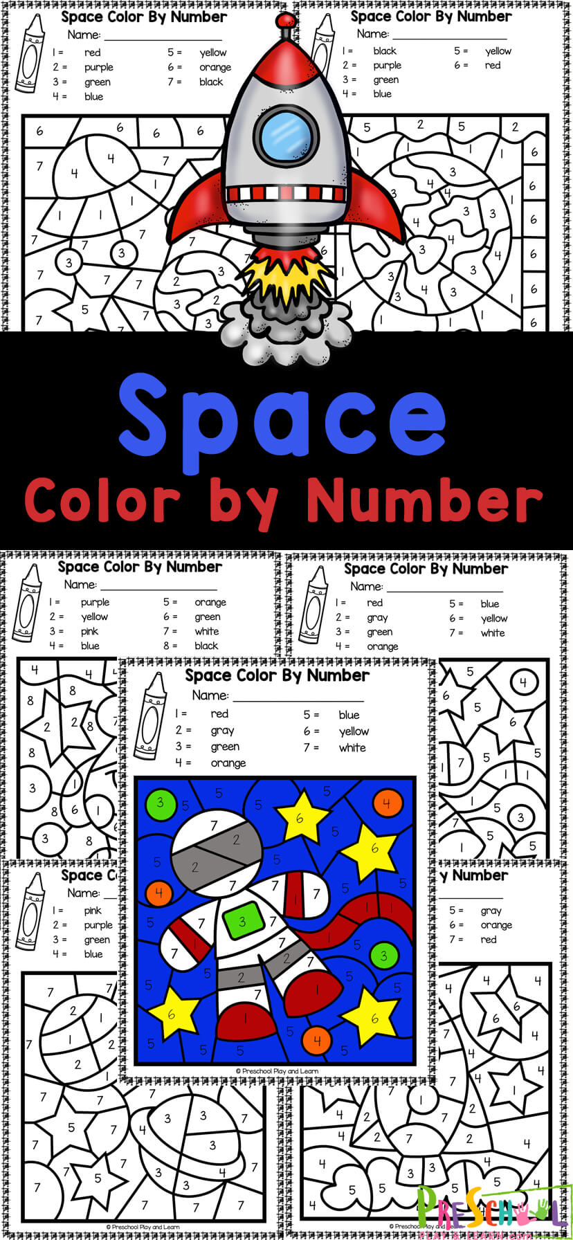  FREE Printable Outer Space Color By Number Preschool Worksheet