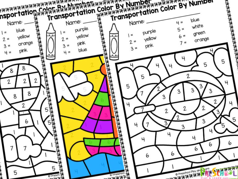 FREE Printable Transportation Color by Number Worksheets