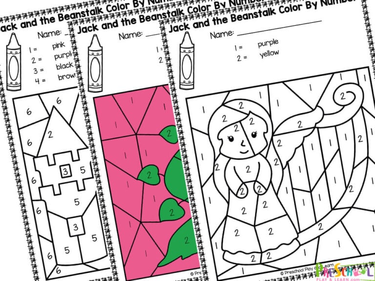 Printable Jack and the Beanstalk Color by Number Worksheets