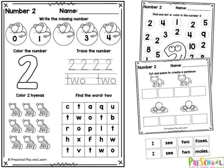 Free Printable Number 2 Worksheets - Tracing, Counting