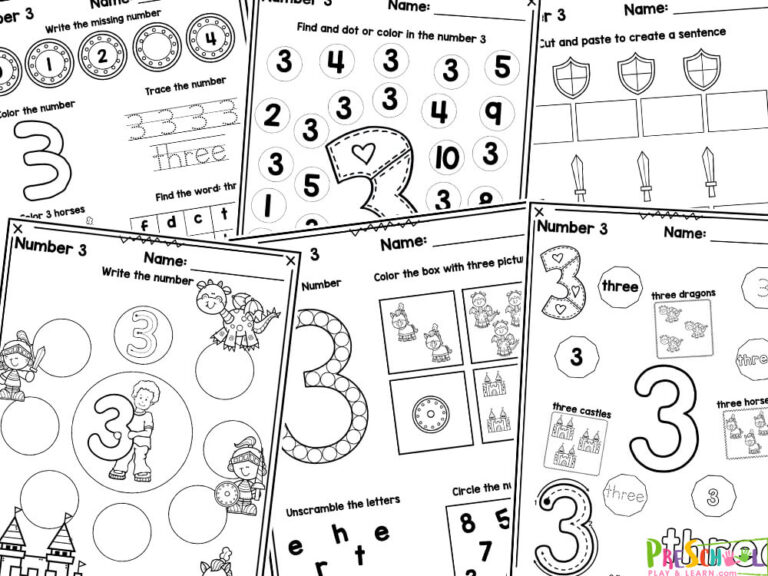 FREE Printable Number 3 Worksheets - Counting & Tracing