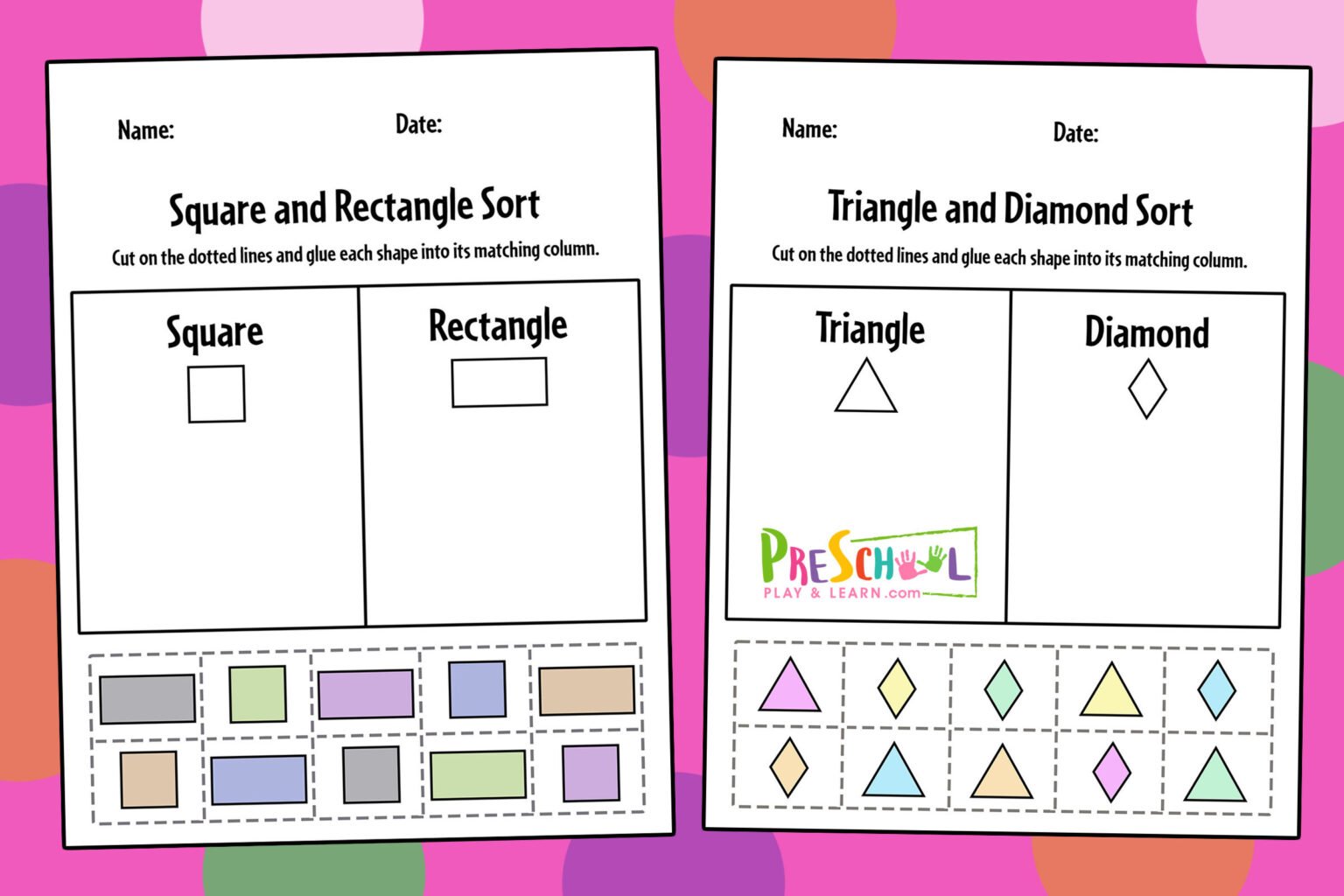 FREE Cut And Paste Shape Sorting Worksheets For Preschool